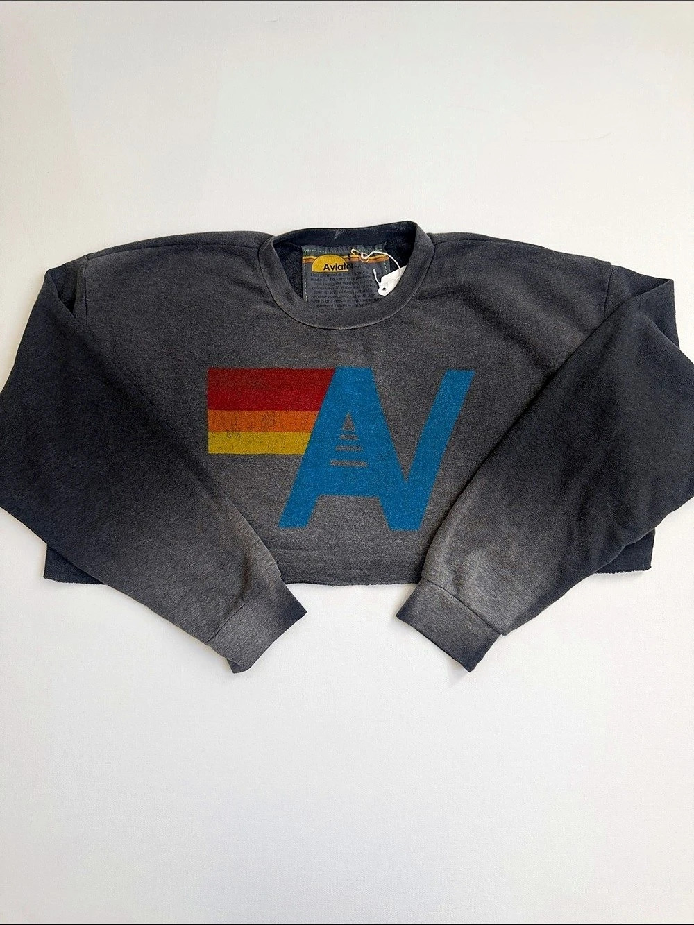 Aviator Nation Bolt Cropped Classic Sweatshirt Gray & Blue - Small NWT